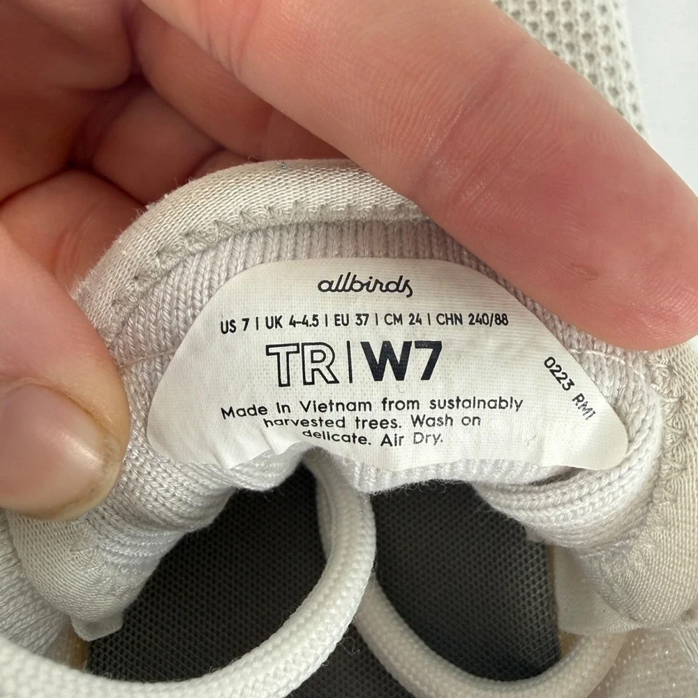 ALLBIRDS White Tree Runners Lace Up Running Sneakers Shoes Women's 7